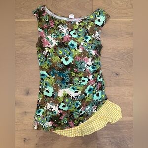 Anthropologie Floral Cap-Sleeve Women's Top - Green Multi